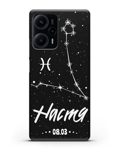 Чехол со знаком зодиака Рыбы (20 фев — 20 мар) с именем, датой рождения силиконовый для Xiaomi Poco F5