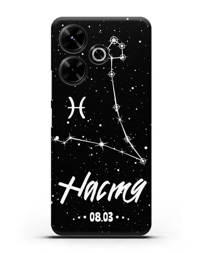 Чехол со знаком зодиака Рыбы (20 фев — 20 мар) с именем, датой рождения силиконовый для Xiaomi Poco M6