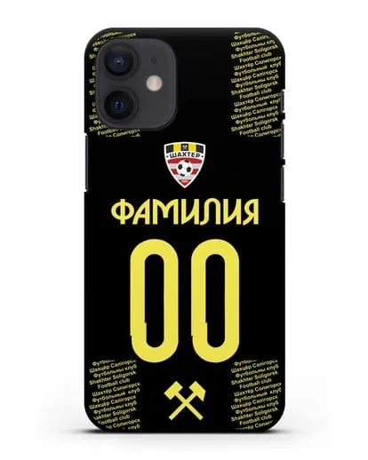Именной чехол ФК Шахтёр Солигорск с фамилией и номером (сезон 2018-2019) черная форма силиконовый для iPhone 12 mini