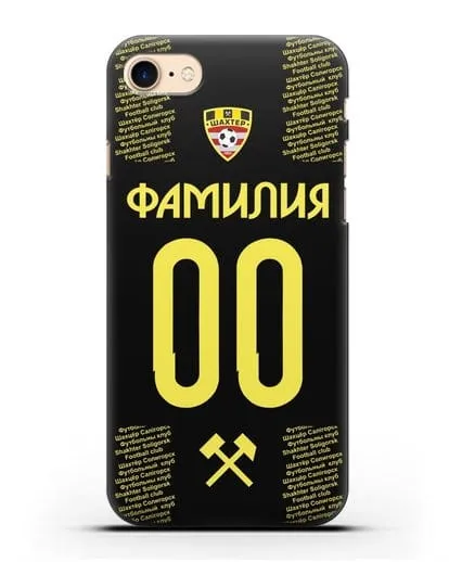 Именной чехол ФК Шахтёр Солигорск с фамилией и номером (сезон 2018-2019) черная форма силиконовый для iPhone 8