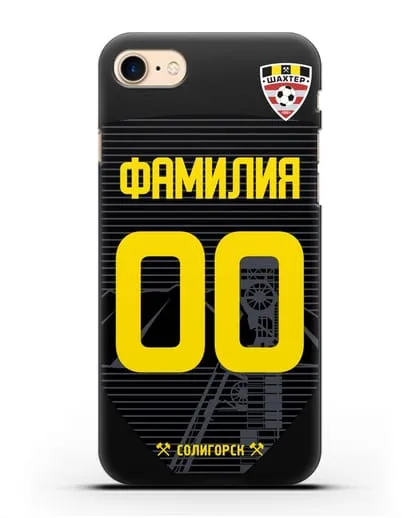 Именной чехол ФК Шахтёр Солигорск с фамилией и номером (сезон 2019-2020) черная форма силиконовый для iPhone 8