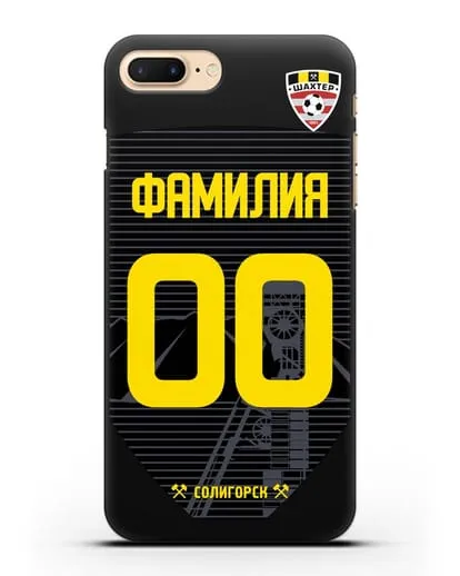 Именной чехол ФК Шахтёр Солигорск с фамилией и номером (сезон 2019-2020) черная форма силиконовый для iPhone 8 Plus