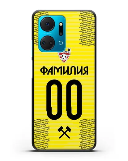 Именной чехол ФК Шахтёр Солигорск с фамилией и номером (сезон 2018-2019) желтая форма силиконовый для Honor X7a Plus