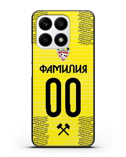 Именной чехол ФК Шахтёр Солигорск с фамилией и номером (сезон 2018-2019) желтая форма силиконовый для Honor X8a