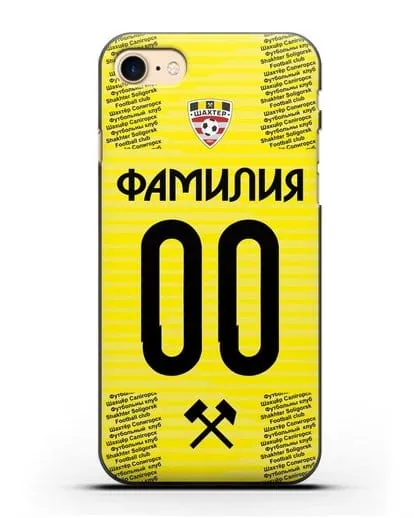 Именной чехол ФК Шахтёр Солигорск с фамилией и номером (сезон 2018-2019) желтая форма силиконовый для iPhone 7