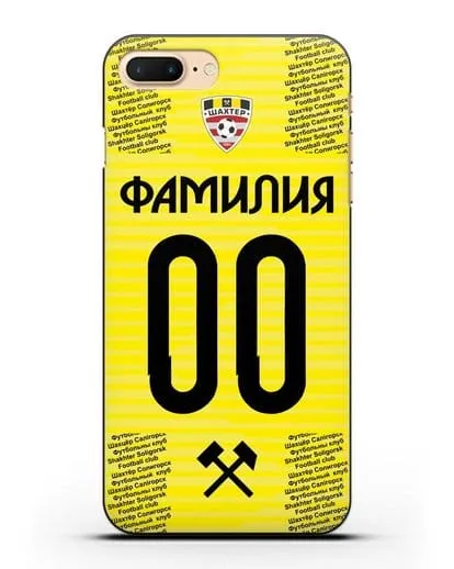 Именной чехол ФК Шахтёр Солигорск с фамилией и номером (сезон 2018-2019) желтая форма силиконовый для iPhone 8 Plus