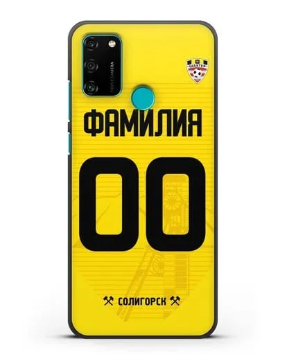Именной чехол ФК Шахтёр Солигорск с фамилией и номером (сезон 2019-2020) желтая форма силиконовый для Honor 9A