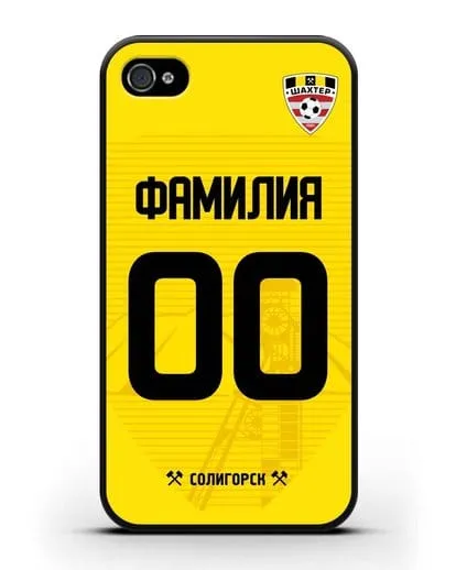Именной чехол ФК Шахтёр Солигорск с фамилией и номером (сезон 2019-2020) желтая форма силиконовый для iPhone 4/4s