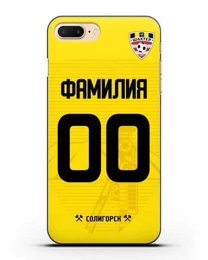 Именной чехол ФК Шахтёр Солигорск с фамилией и номером (сезон 2019-2020) желтая форма силиконовый для iPhone 8 Plus