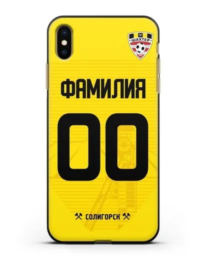 Именной чехол ФК Шахтёр Солигорск с фамилией и номером (сезон 2019-2020) желтая форма силиконовый для iPhone XS Max