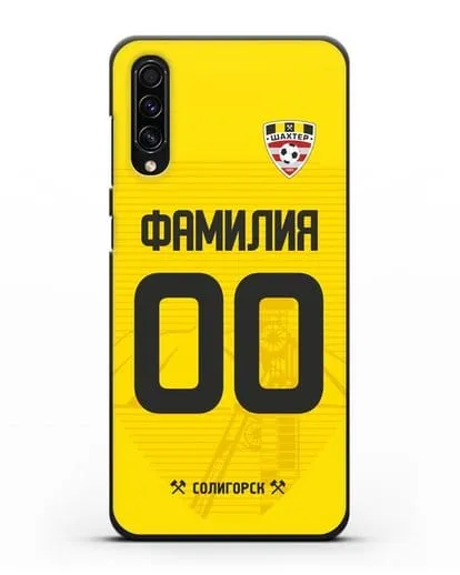 Именной чехол ФК Шахтёр Солигорск с фамилией и номером (сезон 2019-2020) желтая форма силиконовый для Samsung Galaxy A50s [SM-F507FN]