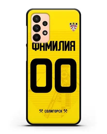 Именной чехол ФК Шахтёр Солигорск с фамилией и номером (сезон 2019-2020) желтая форма силиконовый для Samsung Galaxy A23 [SM-A235F]