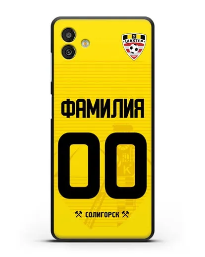 Именной чехол ФК Шахтёр Солигорск с фамилией и номером (сезон 2019-2020) желтая форма силиконовый для Samsung Galaxy M13 [SM-M135]