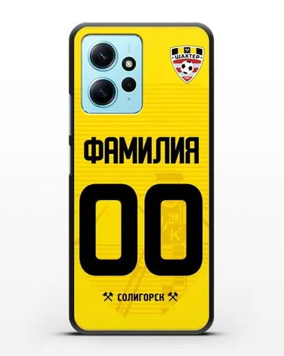 Именной чехол ФК Шахтёр Солигорск с фамилией и номером (сезон 2019-2020) желтая форма силиконовый для Xiaomi Redmi Note 12 4G