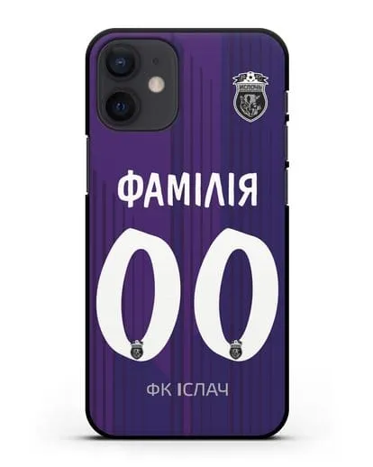 Именной чехол ФК Ислочь с фамилией и номером фиолетовая форма силиконовый для iPhone 12 mini