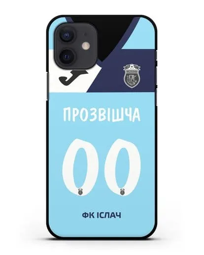 Именной чехол ФК Ислочь с фамилией и номером (женская форма) силиконовый для iPhone 12