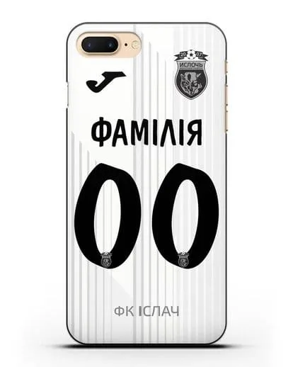 Именной чехол ФК Ислочь с фамилией и номером белая форма силиконовый для iPhone 8 Plus