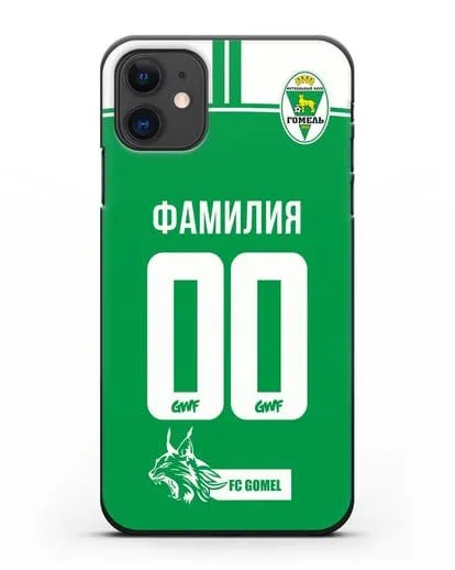 Именной чехол ФК Гомель с фамилией и номером зеленая форма силиконовый для iPhone 11
