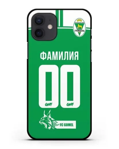 Именной чехол ФК Гомель с фамилией и номером зеленая форма силиконовый для iPhone 12