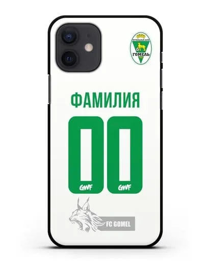 Именной чехол ФК Гомель с фамилией и номером белая форма силиконовый для iPhone 12