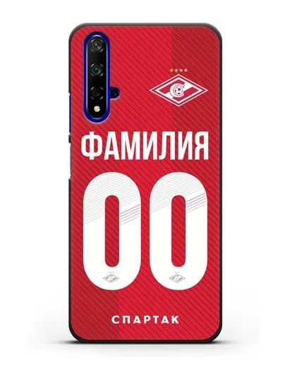Именной чехол ФК Спартак Москва с фамилией и номером (сезон 2018-2019) красная форма силиконовый для Honor 20