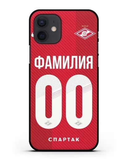 Именной чехол ФК Спартак Москва с фамилией и номером (сезон 2018-2019) красная форма силиконовый для iPhone 12