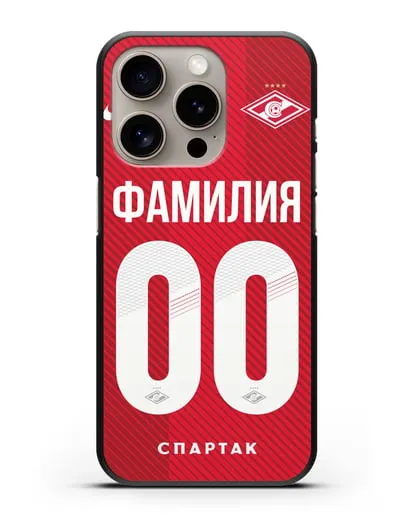 Именной чехол ФК Спартак Москва с фамилией и номером (сезон 2018-2019) красная форма силиконовый для iPhone 15 Pro