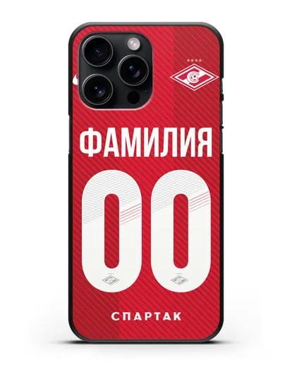 Именной чехол ФК Спартак Москва с фамилией и номером (сезон 2018-2019) красная форма силиконовый для iPhone 15 Pro Max