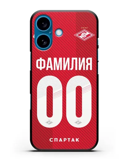 Именной чехол ФК Спартак Москва с фамилией и номером (сезон 2018-2019) красная форма силиконовый для iPhone 16
