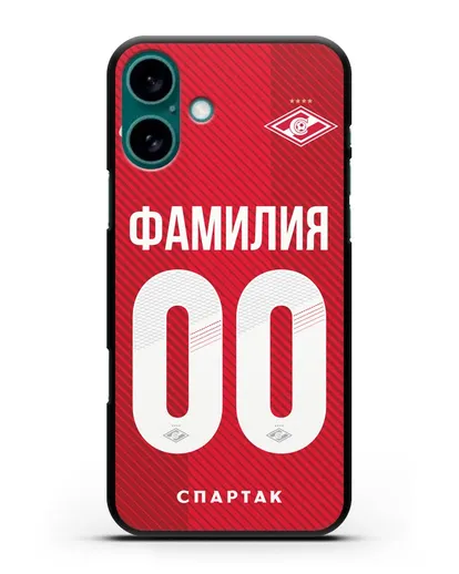 Именной чехол ФК Спартак Москва с фамилией и номером (сезон 2018-2019) красная форма силиконовый для iPhone 16 Plus