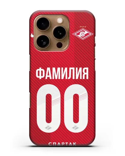 Именной чехол ФК Спартак Москва с фамилией и номером (сезон 2018-2019) красная форма силиконовый для iPhone 16 Pro