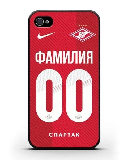 Именной чехол ФК Спартак Москва с фамилией и номером (сезон 2018-2019) красная форма силиконовый для iPhone 4/4s