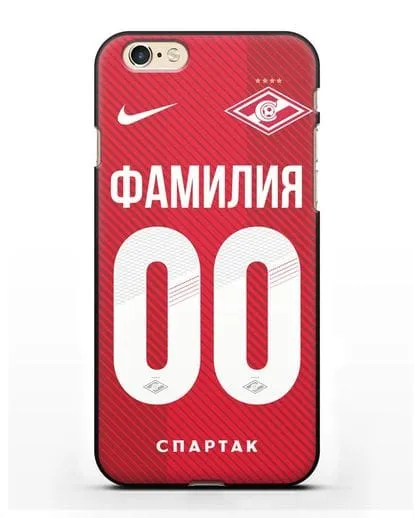 Именной чехол ФК Спартак Москва с фамилией и номером (сезон 2018-2019) красная форма силиконовый для iPhone 6