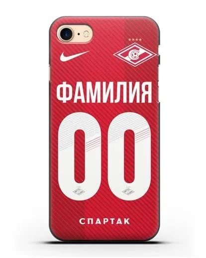 Именной чехол ФК Спартак Москва с фамилией и номером (сезон 2018-2019) красная форма силиконовый для iPhone 7