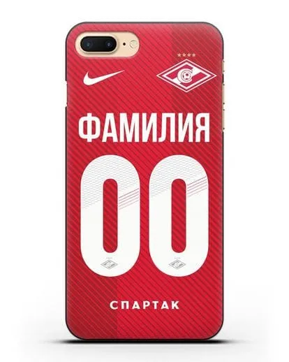 Именной чехол ФК Спартак Москва с фамилией и номером (сезон 2018-2019) красная форма силиконовый для iPhone 8 Plus