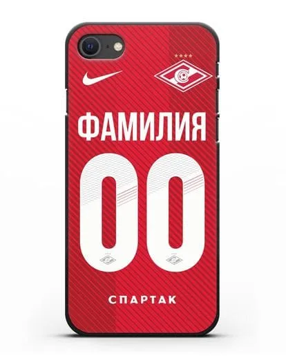 Именной чехол ФК Спартак Москва с фамилией и номером (сезон 2018-2019) красная форма силиконовый для iPhone SE 2020