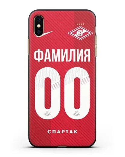 Именной чехол ФК Спартак Москва с фамилией и номером (сезон 2018-2019) красная форма силиконовый для iPhone XS Max