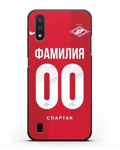 Именной чехол ФК Спартак Москва с фамилией и номером (сезон 2018-2019) красная форма силиконовый для Samsung Galaxy A01 [SM-A015F]