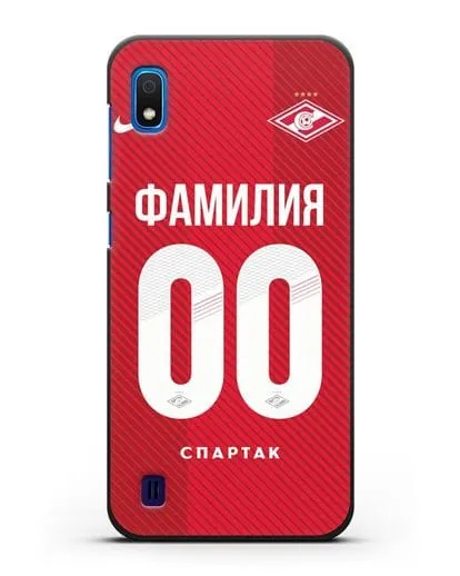 Именной чехол ФК Спартак Москва с фамилией и номером (сезон 2018-2019) красная форма силиконовый для Samsung Galaxy A10 [SM-A105F]