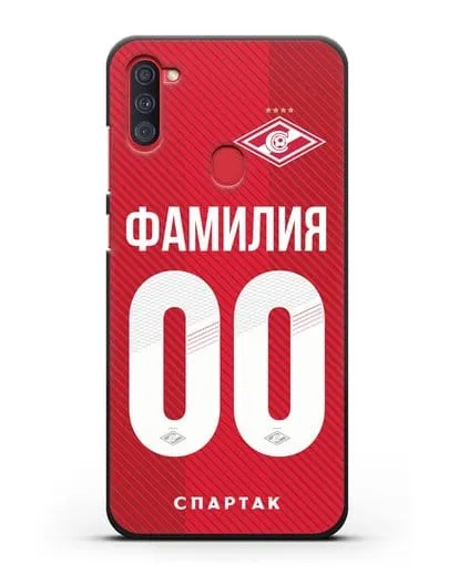 Именной чехол ФК Спартак Москва с фамилией и номером (сезон 2018-2019) красная форма силиконовый для Samsung Galaxy A11 [SM-A115F]