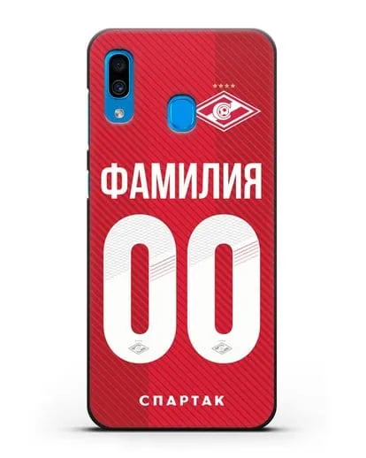 Именной чехол ФК Спартак Москва с фамилией и номером (сезон 2018-2019) красная форма силиконовый для Samsung Galaxy A30 [SM-A305FN]