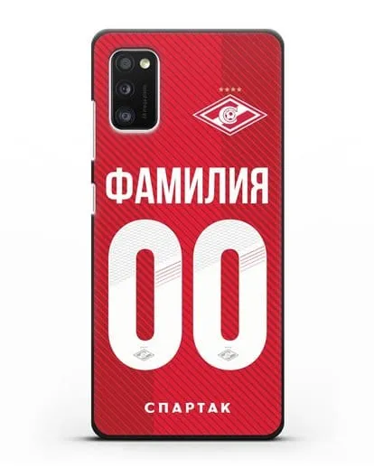 Именной чехол ФК Спартак Москва с фамилией и номером (сезон 2018-2019) красная форма силиконовый для Samsung Galaxy A41 [SM-A415F]