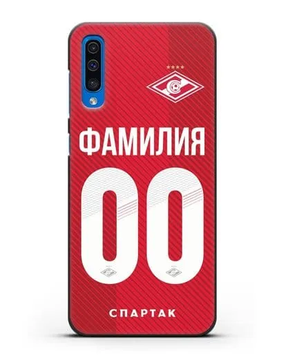 Именной чехол ФК Спартак Москва с фамилией и номером (сезон 2018-2019) красная форма силиконовый для Samsung Galaxy A50