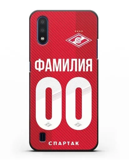 Именной чехол ФК Спартак Москва с фамилией и номером (сезон 2018-2019) красная форма силиконовый для Samsung Galaxy M01 [SM-M015F]