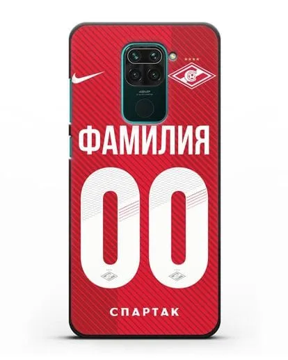 Именной чехол ФК Спартак Москва с фамилией и номером (сезон 2018-2019) красная форма силиконовый для Xiaomi Redmi Note 9