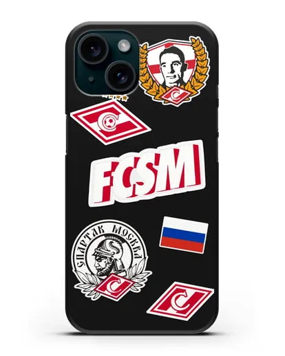Чехол со стикерами ФК Спартак Москва силиконовый для iPhone 15