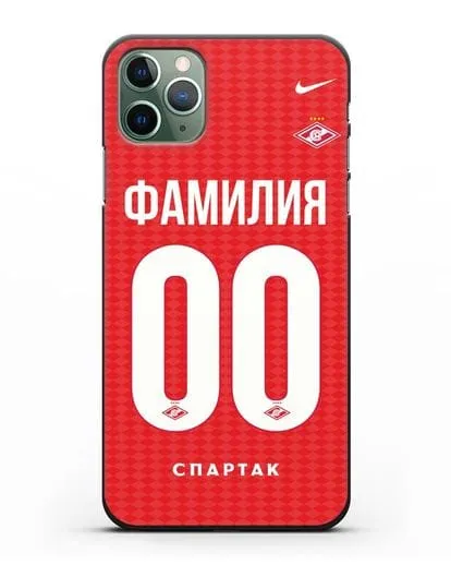 Именной чехол ФК Спартак Москва с фамилией и номером (сезон 2019-2020) красная форма силиконовый для iPhone 11 Pro