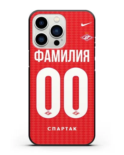 Именной чехол ФК Спартак Москва с фамилией и номером (сезон 2019-2020) красная форма силиконовый для iPhone 13 Pro