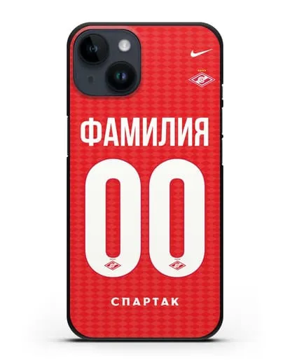 Именной чехол ФК Спартак Москва с фамилией и номером (сезон 2019-2020) красная форма силиконовый для iPhone 14