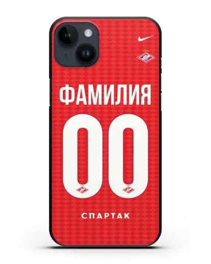 Именной чехол ФК Спартак Москва с фамилией и номером (сезон 2019-2020) красная форма силиконовый для iPhone 14 Plus